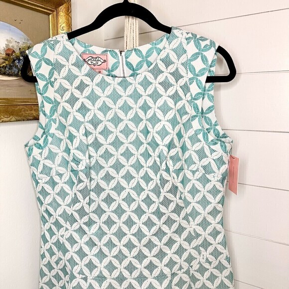 Phoebe Couture Sleeveless Drop Waist Pleat Jacquard Sheath Dress NWT Size 12 - Picture 3 of 7